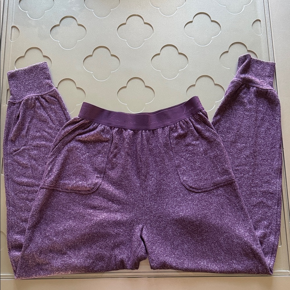 PINK Victorias Secret Cozy Jogger Sleep Pants w/ Pockets Heathered Purple Small - Picture 2 of 16